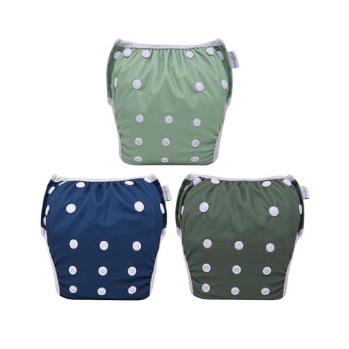 Babygoal Swim Diapers 3 Pack for 0-8M Newborn and Baby, Reusable Adjustable Washable for Swimming Lessons 3SD38-B