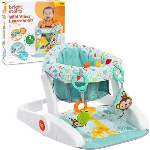 Bright Starts Learn-to-Sit 2-Position Baby Floor Seat with Toys, Unisex, 4-12 Months, Wild Wiggles