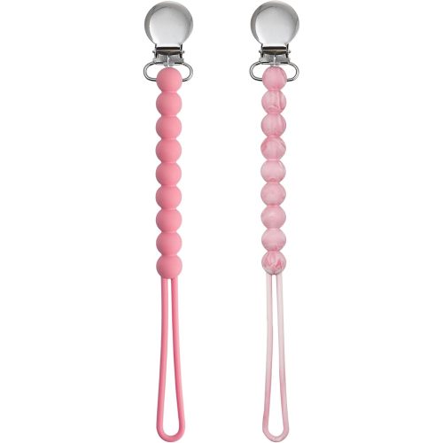MORIBOX Silicone Pacifier Clip for Baby Girls, Paci Binky Holder 2 Pack