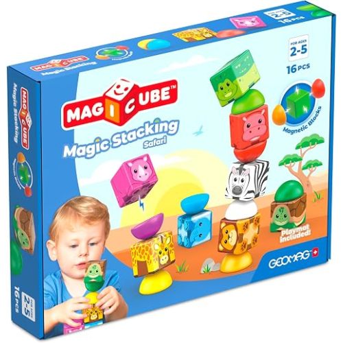 Geomag Magicube Magnetic Blocks for Toddlers Ages 1–5 | Swiss-Made STEM Building Toy Sets | Multiple (MAGICUBE_16PCS_Safari)