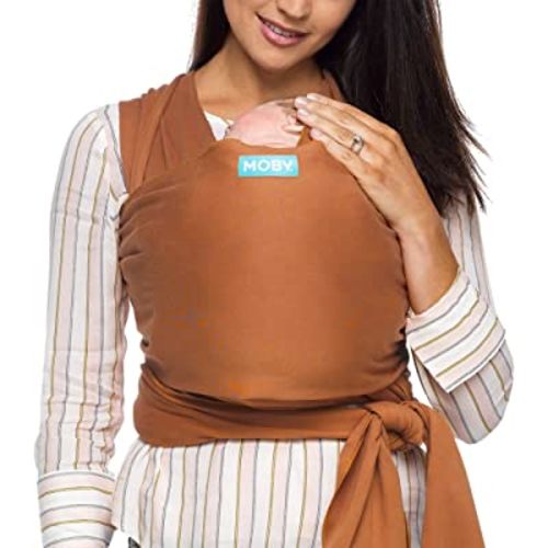 Moby Baby Wrap Carrier Evolution for Newborns to Toddlers (8-33lbs), Infant Sling Carrier, Lightweight & Hands Free Design, Adjustable for All Body Types, Baby Registry Gift (Caramel)