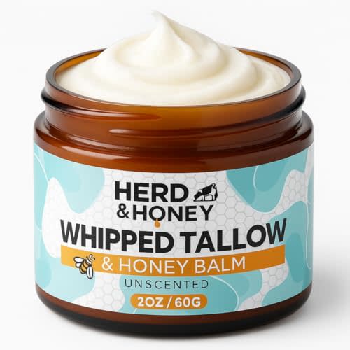 Whipped Tallow and Honey Balm - Family Skincare Loved by Kids & Adults, Unscented Beef Tallow for Skin, 100% Grass Fed Tallow with Honey, Fast Absorbing Non-greasy, Tallow Face Moisturizer, 2oz