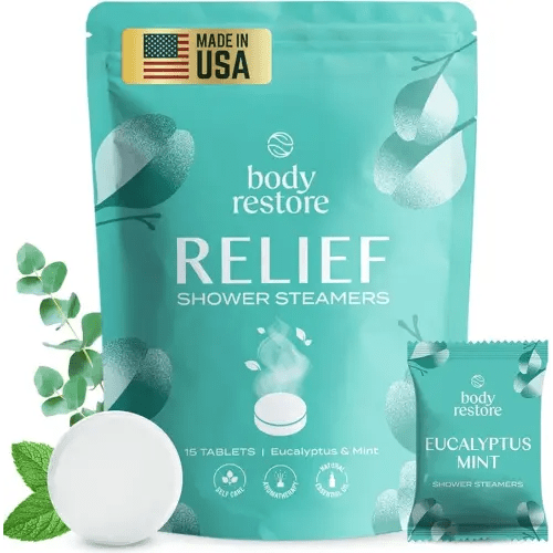 Relief: Body Restore Shower Steamers Aromatherapy 15 Pack - Christmas Stocking Stuffers for Men, Birthday Gifts for Women, White Elephant, Relaxation, Self Care - Eucalyptus