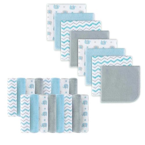 softan Baby Washcloths, 24Pack Baby Wash Cloths Extra Soft & Ultra Absorbent, Baby Towels and Washcloths Face Towels for Unisex Boys Girls Body, Washclothes Gentle on Sensitive Skin, 9x9 Blu Elephant