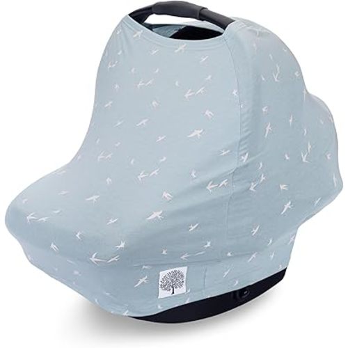 Parker Baby 4 in 1 Car Seat Cover for Girls and Boys - Stretchy Carseat Canopy, Nursing Cover, Grocery Cart Cover, High Chair Cover - "Dove"