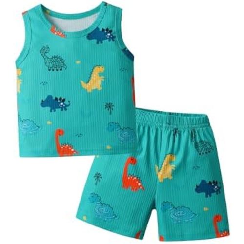 Toddler Infant Baby Boy Summer Clothes Little Kids Sleeveless Dinosaur Print Tank Top Shorts 2Pcs Outfits Set