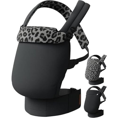 Tivellary Reversible Baby Carrier – Black Solid & Leopard Print; Lightweight & Breathable Lyocell Fabric; Ergonomic Lumbar Support and Quick Hands-Free Wear for Newborn to Toddler (7–44 lbs)