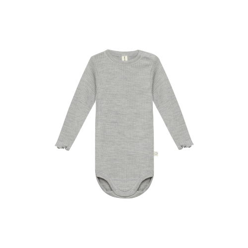 100% Merino Wool Long Sleeve Bodysuit - Light Grey Melange - 4-6M