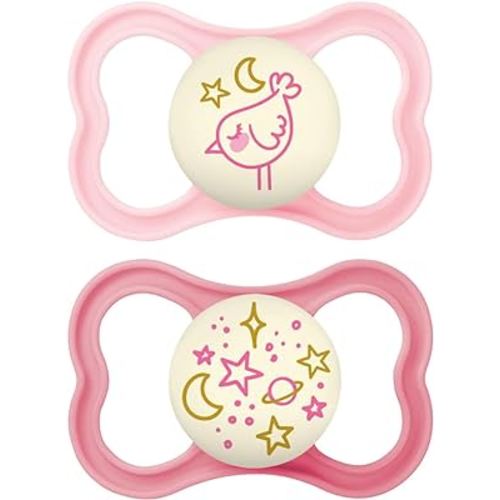 MAM Supreme Night Baby Pacifier, for Sensitive Skin, Patented Nipple, 16+ Months, Girl, 2 Count (Pack of 1)