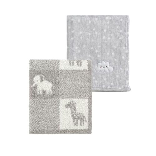 CREVENT 2Pcs 30''X40'' Cute Cozy Fluffy Warm Baby Blankets for Infants Toddlers' Bedding Crib Cot Stroller - Grey Cloud + Knit Animal Grey