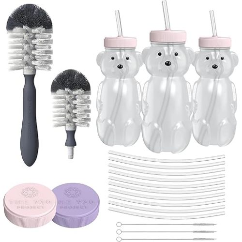 Honey Bear Cup Bundle - 3-Pack + Accessories & Brushes - Pink Color