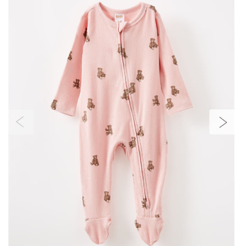 Organic Pointelle Zip All In One Romper  zephyr/vintage teddy bear
