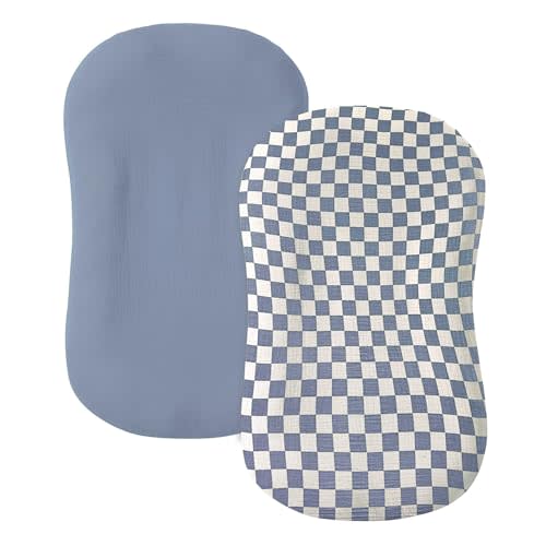 guruixu Muslin Baby Lounger Cover 2 Pack, 100% Cotton Infant Lounger Cover, Soft & Breathable Replacement Slipcover, Compatible with Snuggle Me Newborn Lounger (Tradewinds,Tradewinds Check)
