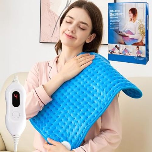 Large Heating Pad 12"x24"(Blue), Electric Heating Pad for Back, Neck, Shoulders, Knees and Period Cramps, 4 Heat Levels, 2 Hour Auto Shut Off, Dry & Moist Heat Options,Perfect Gifts.