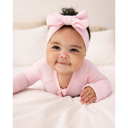 Prima Pink Ribbed Luxe Bow Headband | Little Sleepies