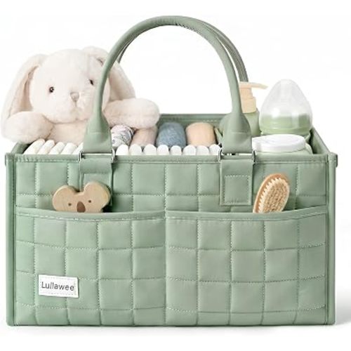 Baby Diaper Caddy Organizer, Portable Nursery Storage Basket with Handle for Newborn Boy or Girl, Gift for Baby Shower Essentials, Registry Must Have Bag, Caddie Car Organizer, Green