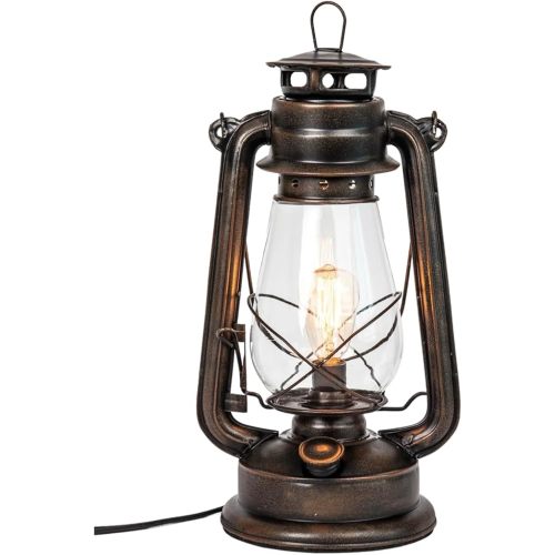 Dimmable Electric Lantern Table Lamp with line Cord dimmer and Edison Style Vintage Bulb-Rustic Rust Finish