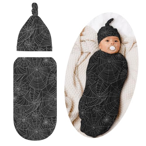 Qwalnely Gothic Swaddle Blanket with Hat for Baby, Goth Swaddling, Halloween Theme Baby Items Stuff, Shower Gifts for Boys Girls
