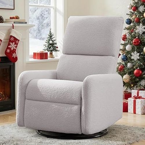 360° Swivel Glider Chair, Rocking Chair Nursery with Side Pockets, Deep Cushioned Seat, Nursery Chair with Steel Structure Base, Sherpa Swivel Chairs for Living Room, Bedroom, Baby Room