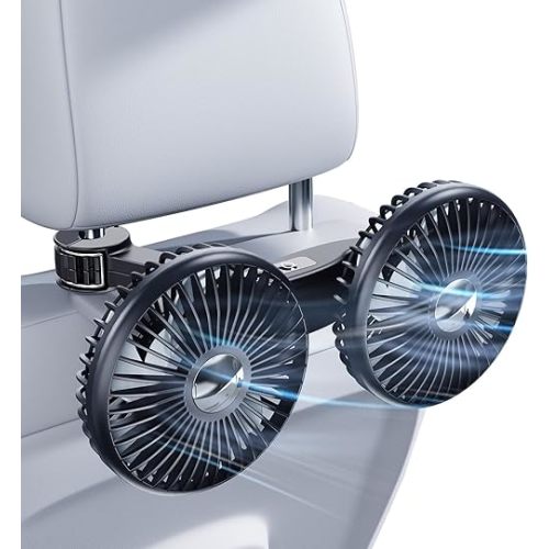 Dual Head Car Fan for Backseat,USB Powered Car Back Seat Fans for Kids Baby Dog,360° Rotatable 3 Speeds Rear Headrest Cooling Fans,Carseat Cooler Fan That Blow Cold Air for Vehicles RV Truck