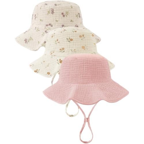 Muslin Baby Sun Hat Sun Protection Baby Toddler Bucket Hat with Wide Brim Beach Hats for Boys Girls