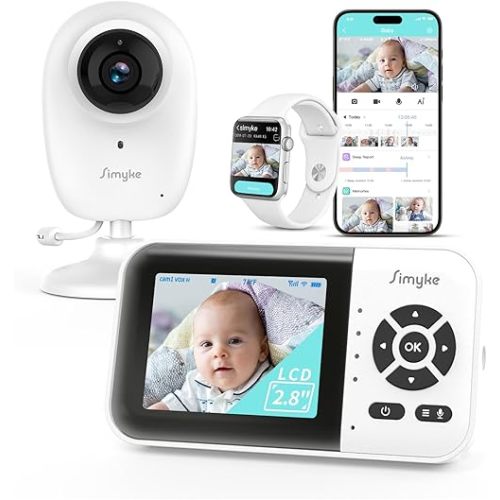Smart Video Baby Monitor with Camera and Audio,Dual Mode,WiFi On/Off Switch,2.8inch Display,App,1080p Camera,1500ft Long Range,Night Vision,Feeding Clock,Temperature Detection,2-Way Talk