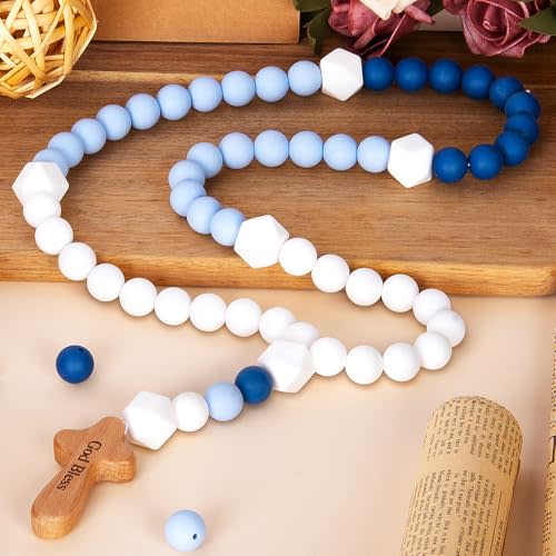 Baby Rosary with Cross, Baptism Gift Baby Rosary for Boy Girl Kids, My First Rosary Catholic Religious Gifts Christian First Holy Communion Party Decorations, Blue