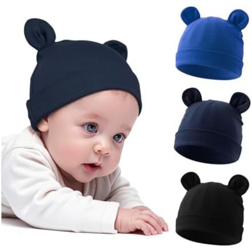 Cotton Newborn Hats for Unisex, Bear Ears Baby Girl Boy Beanie Hat for Newborn, Infant, Toddler Cap