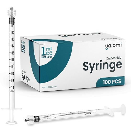 1mL Luer Lock Syringe (No Needle) | Sterile & Individually Wrapped | Professional, Industrial & Personal Use | 100 Pack | Yalomi