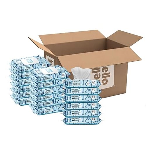 Hello Bello Premium Fragrance-Free Baby Wipes, with Chamomile & Aloe Extracts for Sensitive Skin - 18 Resealable Packs = 1080 Total Wipes