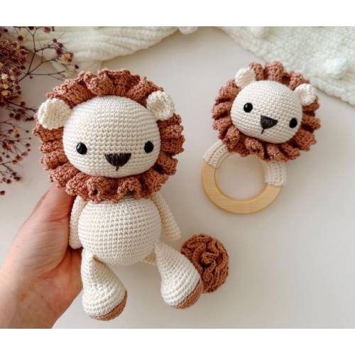 Handmade Organic Cotton Crochet Lion, Baby Shower Gift