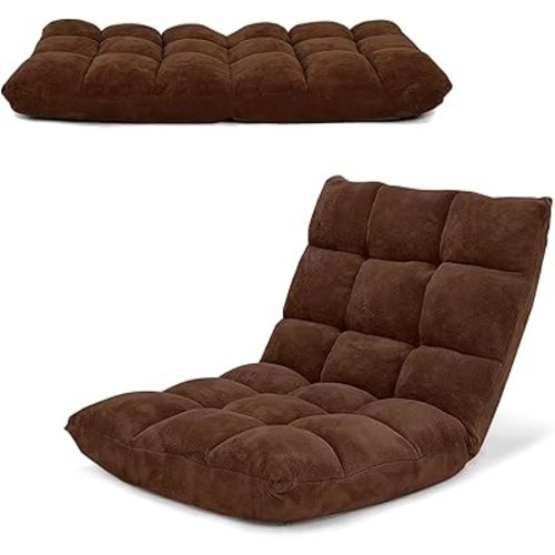 COSTWAY Adjustable Floor Chair, Video Gaming Chairs with Back Support, Alloy Steel Frame, Soft Coral Fleece, Lazy Sofa Lounge for Reading Living Room Recliner for Adults Kids, Brown