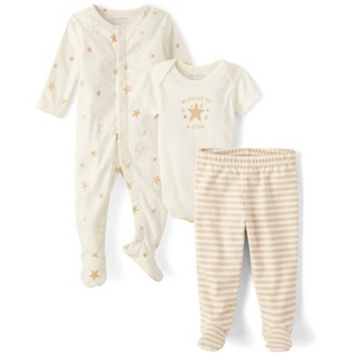 The Children's Place Baby Long Sleeve Star 3-Piece Take Me Home Set Tan 3-6 M