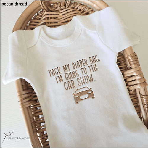 Embroidered Pack My Bags I'm Going to the Car Show ONESIE® brand Pregnancy Announcement to Family Newborn Gift See you Soon ONESIES® E7