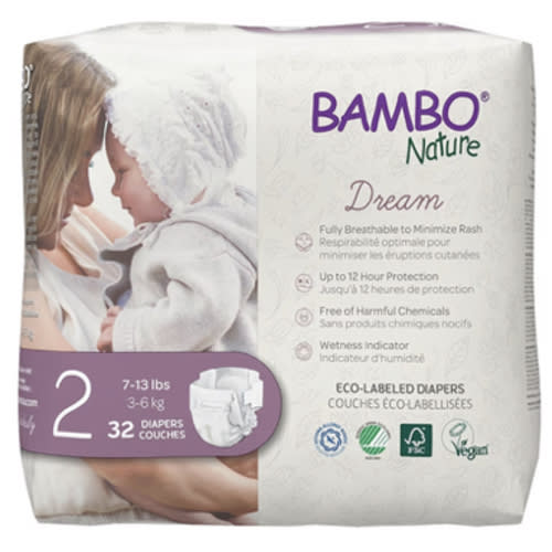 Bambo Nature Hypoallergenic Dream Baby Diapers, Premium Eco-Labeled Sustainable Diapers, Enhanced Leakage Protection, Totally Chlorine-free, Skin Friendly, and Super Absorbent - Size 2 (96 Count)