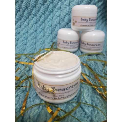 Baby Sunscreen: Hand made, chemical free and organic. Perfect for diaper rash, eczema, baby acne and protecting your baby's skin.