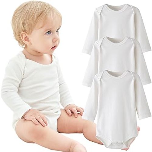 Enfants Chéris Baby Long Sleeve Bodysuit Newborn-24 Months 100% Cotton Pack of 3