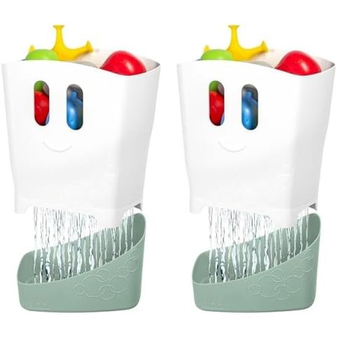 Ubbi Freestanding Bath Toy Organizer Bath Caddy with Removable Drying Rack Bin & Scoop for Toddlers + Baby, Sage (Pack of 2)