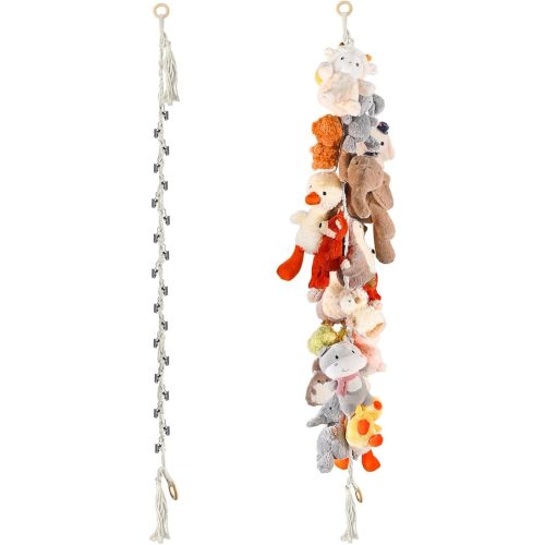 80" 2-Pack Cotton Hanging Storage Chain For Stuffed Animals Storage with 20 Metal Clips, Stuffed Animal Organizer Chain for Wall Corner Nursery Play Room, White