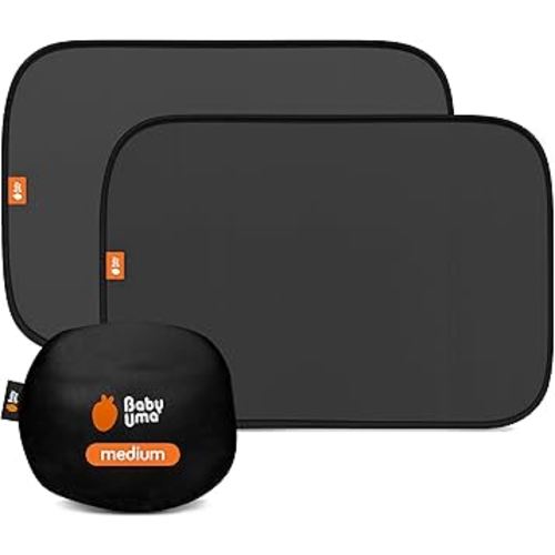 Baby Uma Car Window Shades (2 Pack) - 14.2″ x 21.3″, UPF 50+ Car Window Covers, 99% UVB + 94% UVA Protection, Static Cling Sun Shade with Travel Bag (Medium)