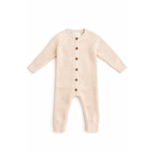 Oat Milk Ribbed Button-Up Romper – Sprout & Fawn