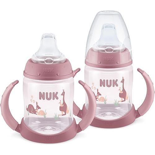 NUK First Choice Learner Cup 2.0, 5 oz. Sippy Cup with Handles, Spill Proof, Leak Proof Soft Straw Cup, 2-pack