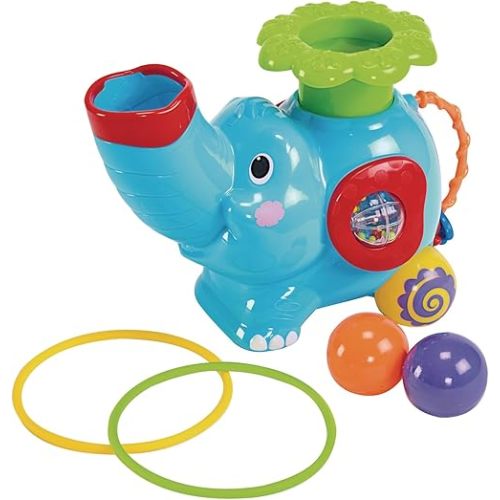 PlayGo Pop and Hoop Musical Rolling Elephant, Ball Popper and Ring Toss, Ages 12 Months and Up