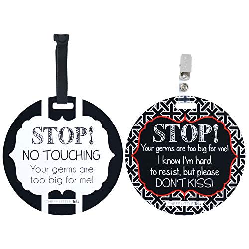 Three Little Tots Two Pack - No Kissing and Black and White Gender Neutral No Touching Baby Car Seat and Stroller Signs - CPSIA Safety Tested