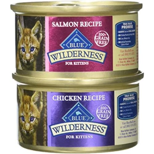 Blue Buffalo Wilderness Grain-Free Variety Pack Wet Kitten Food - 2 Flavors (Salmon & Chicken) - 12 (3 Ounce) Cans - 6 of Each Flavor
