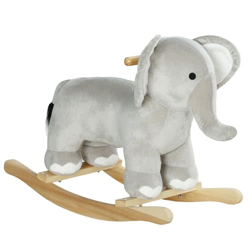 Qaba Rocking Horse, Kids Rocking Animal, Elephant Rocker with Realistic Sounds, Plush Ride on Toy for Years 2-4, Gray