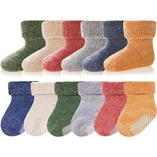 Baby Wool Floor Socks Soft Winter Warm Thick Non slip Toddler Boys Girls Crew Neck Socks 6 pairs