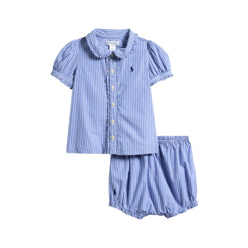 Stripe Cotton Poplin Shirt & Shorts Set