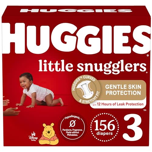 Baby Diapers Size 3 (16-28 lbs), 156ct, Huggies Little Snugglers