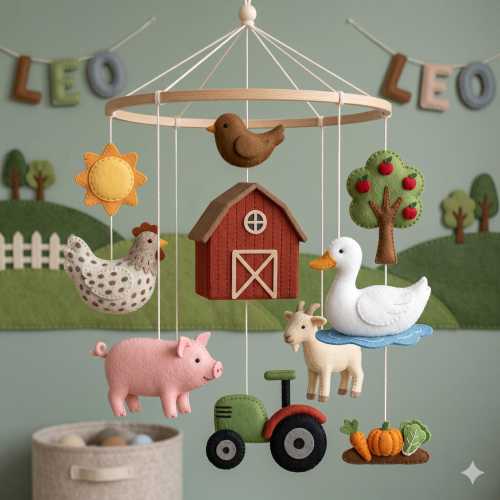 Country Farm Baby Mobile, Felt Farm Animal Crib Mobile, Duck Goat Tractor Nursery Decor, Rustic Baby Gift, Handmade Felt Baby Mobile